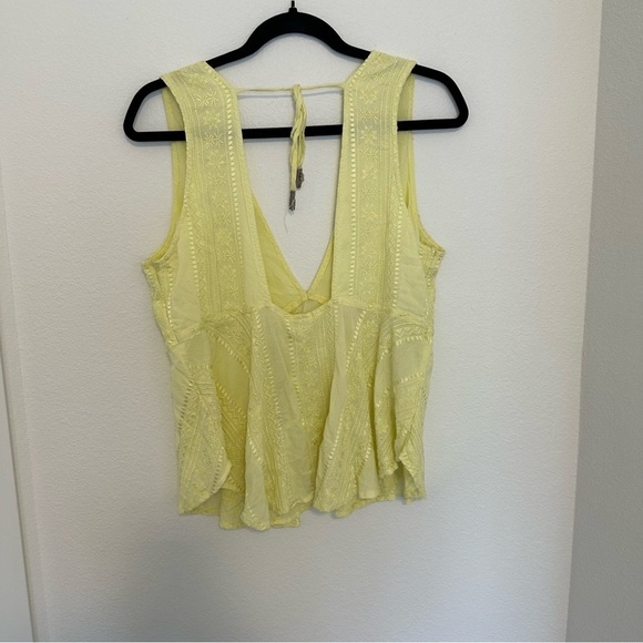 Free People Twist And Shell Embroidered Top Pale Yellow Tie Open Back Size Large - Picture 4 of 10